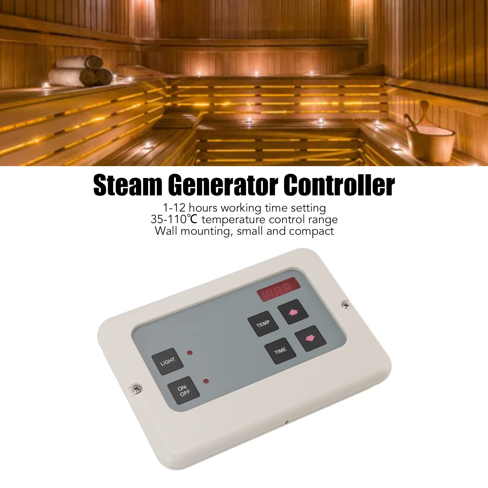 Pwshymi Sauna Temperature Controller Wall Mount, ABS Shell, 3-27KW Sauna Water Heater for Household, with Separate Control Box (White)