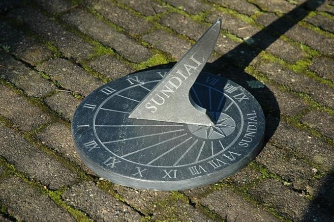 Round Slate Sundial Compass Vintage Style for Garden, Patio, or Lawn Decorative Stone Dial with Classic Navigation Design