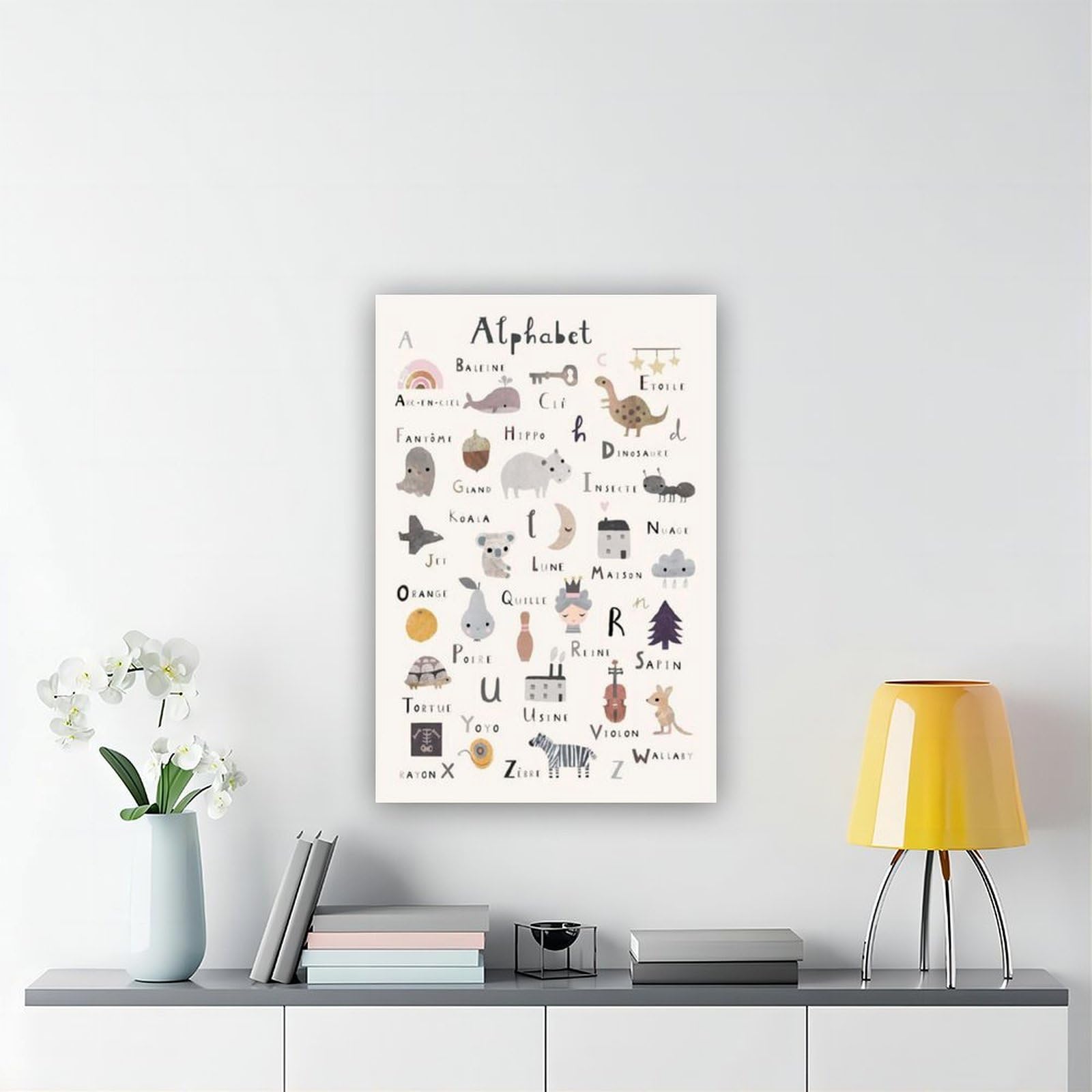 Poster sur toile avec motif de l'alphabet éducatif (2) - Décoration murale pour salon, chambre à coucher - 60 x 90 cm