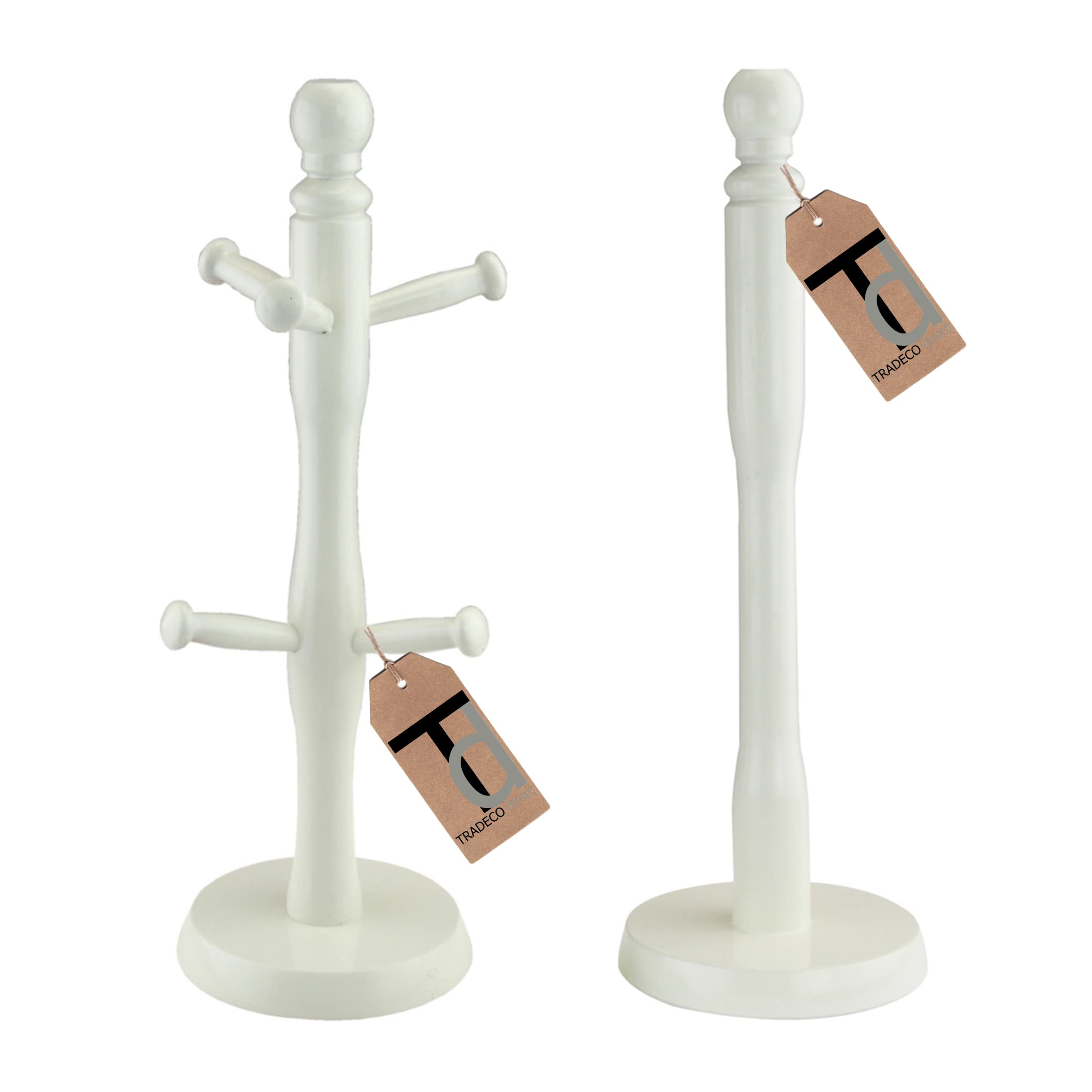 Tradeco direct® 2 Pc Mug Tree (6 Cup) & Kitchen Towel Holder Set Cream, Beech Wood 35cm