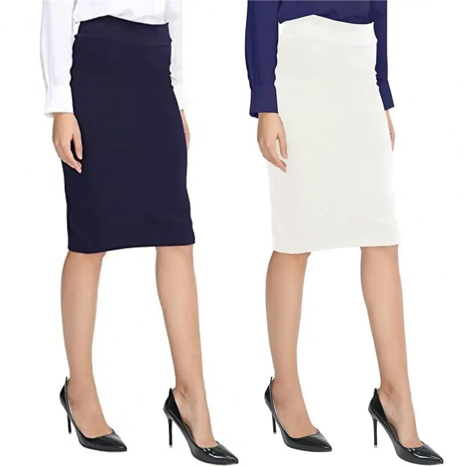 Gonne A Tubino Gonna a Tubino da Donna, da Hostess, da Lavoro, a Vita Alta, Attillata, Tinta Unita, Elastica, vestibilità Aderente, Lunghezza al Ginocchio, da Ufficio, da Donna(White,XL)