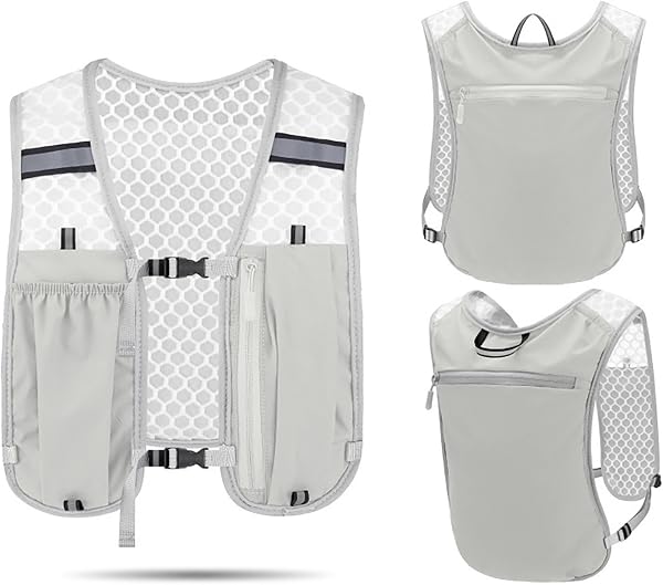 Gilet de course pour homme et femme - Avec gourde - Réfléchissant - Équipement d'extérieur respirant - Cyclisme - Randonnée - Accessoire de fitness - Léger - Hydratation mains libres - 2