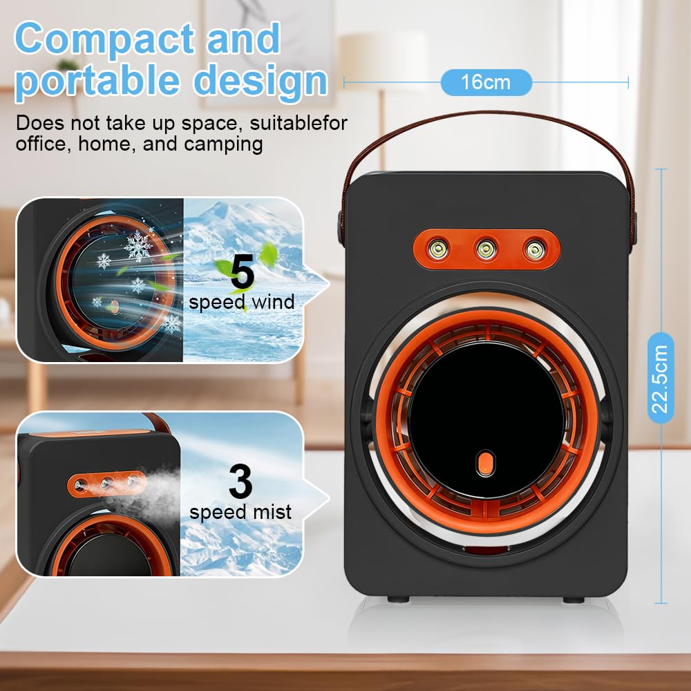 Aire Acondicionado Ventilador Portatil, Enfriador de Aire Evaporativo, Ventilador USB con Agua, Aire Acondicionado portátil, Ventilador Recargable para Mesa, Coche, Camping (negro)