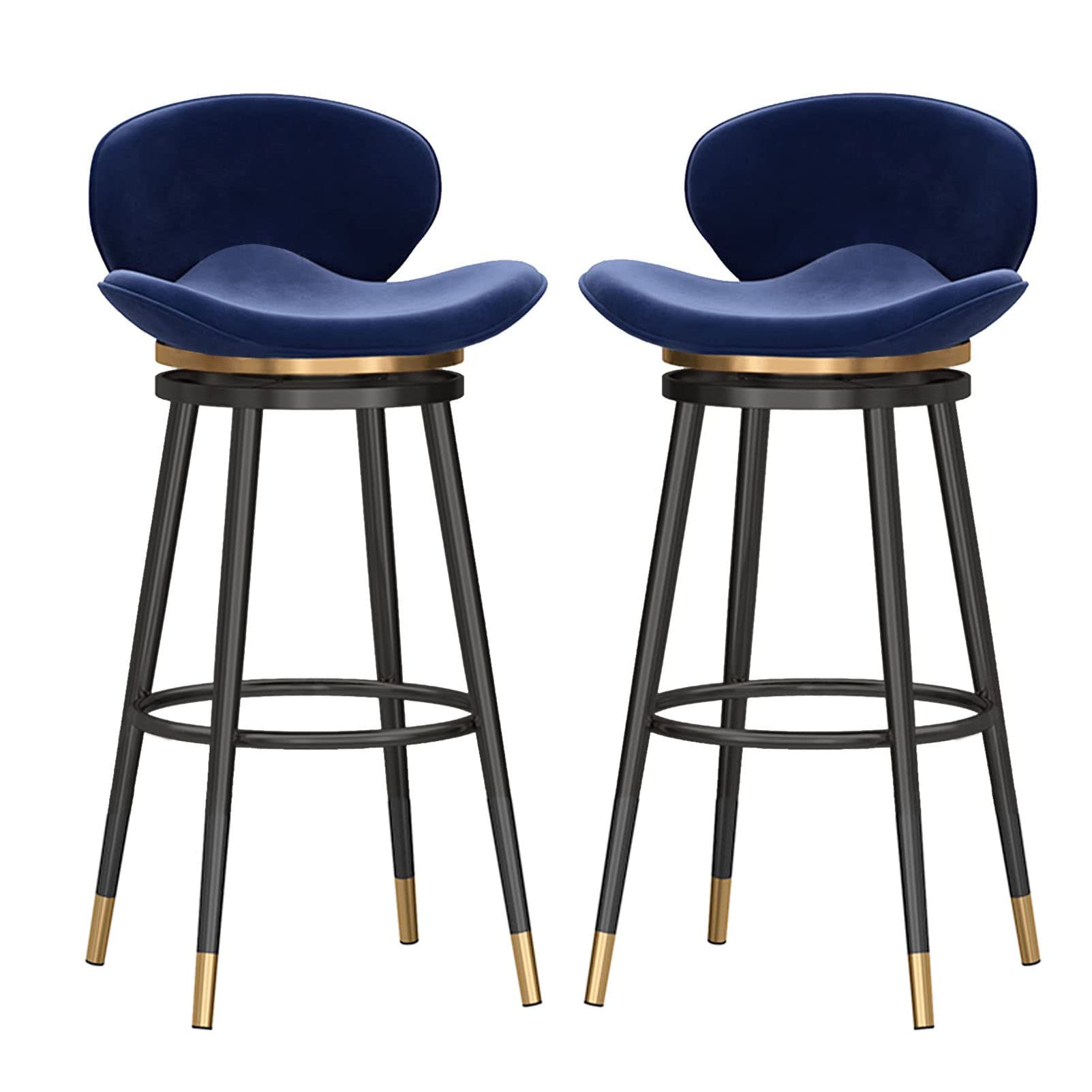 IUokLU Luxury Velvet Swivel Bar Stools with Curved Backrest and Footrest White Upholstered Counter Chairs for Kitchen Breakfast 65cm Seat Height Black Legs(Blue-Black Leg Seat H65cm)