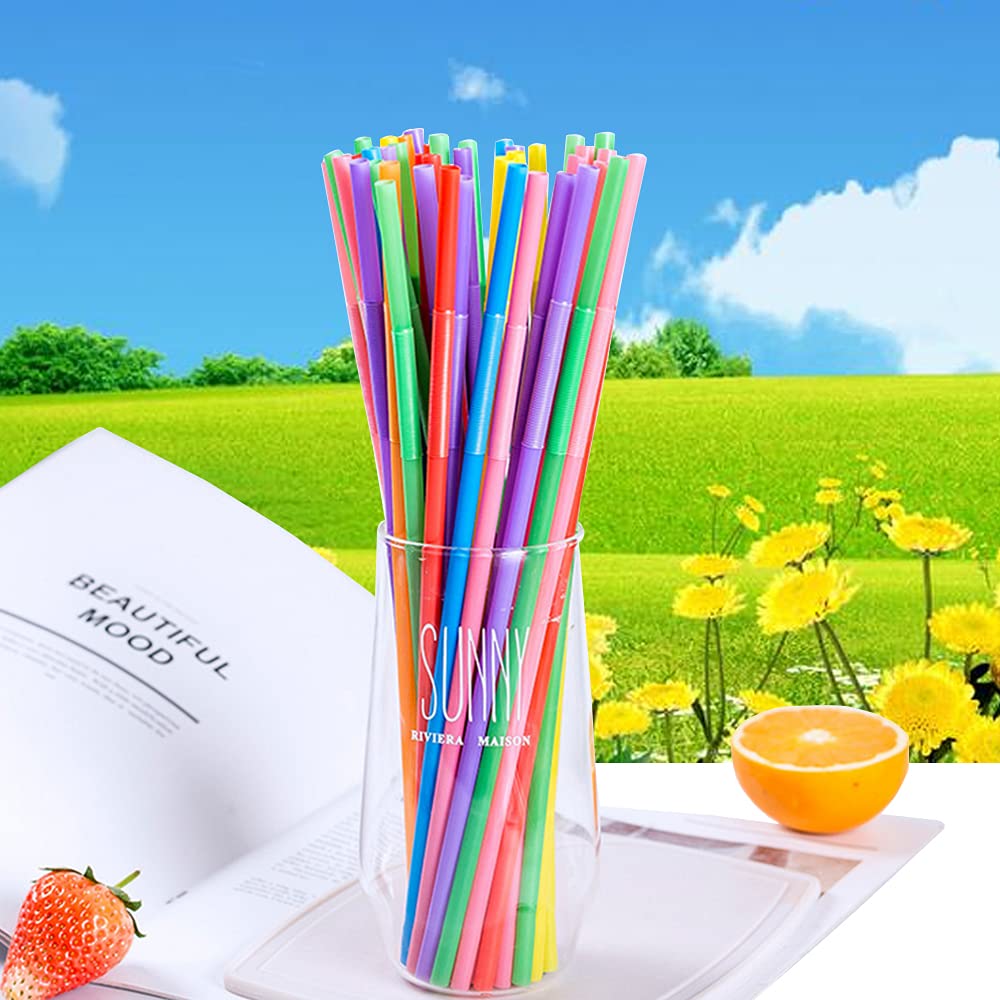 WerkaSi 200Pcs Bendy Straws and Flexible Straws, 10.3-inch Plastic Multi Colors Straws, Individually Wrapped Drinking Straws