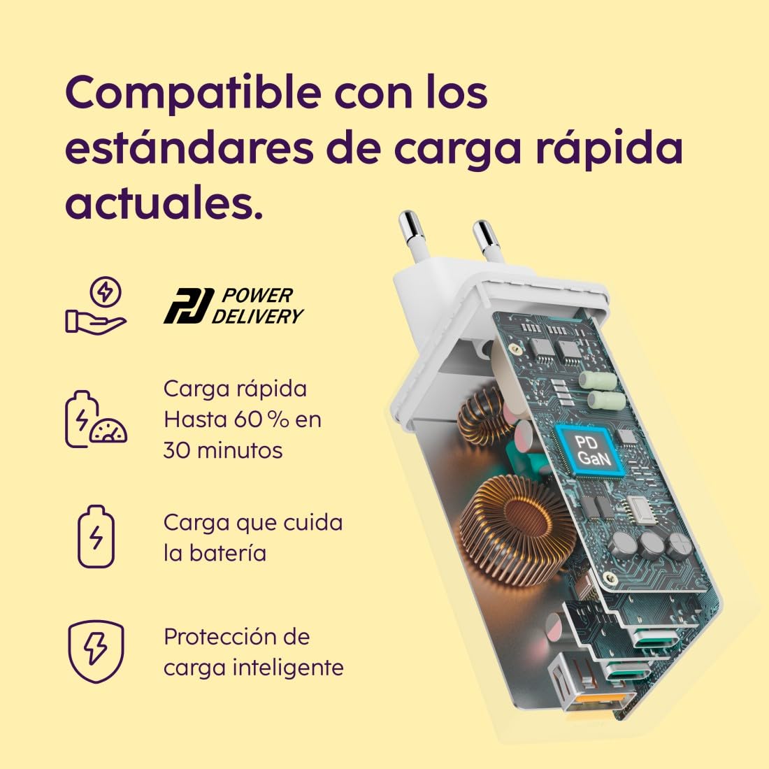 Hama | Cargador Rápido GaN 100 W USB-C PD QC 3.0 Blanco | Carga rápida de hasta 100 W con tecnología GaN, compatible con iPhone, Samsung, MacBook y más, Blanco