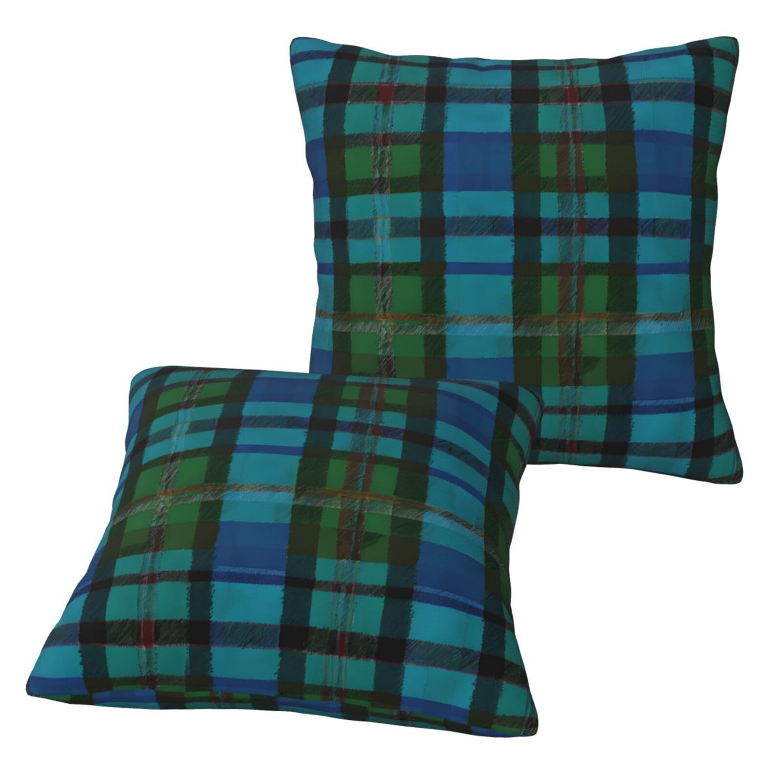 Aspoijhn Blue And Green Scottish Tartan (Blue And Green Scottish Tartan) Throw Pillow Covers Set Of 2 Soft Double-Sided Printed Cushion Covers For Sofa Couch Bed Living Room Decor 50 X 50Cm