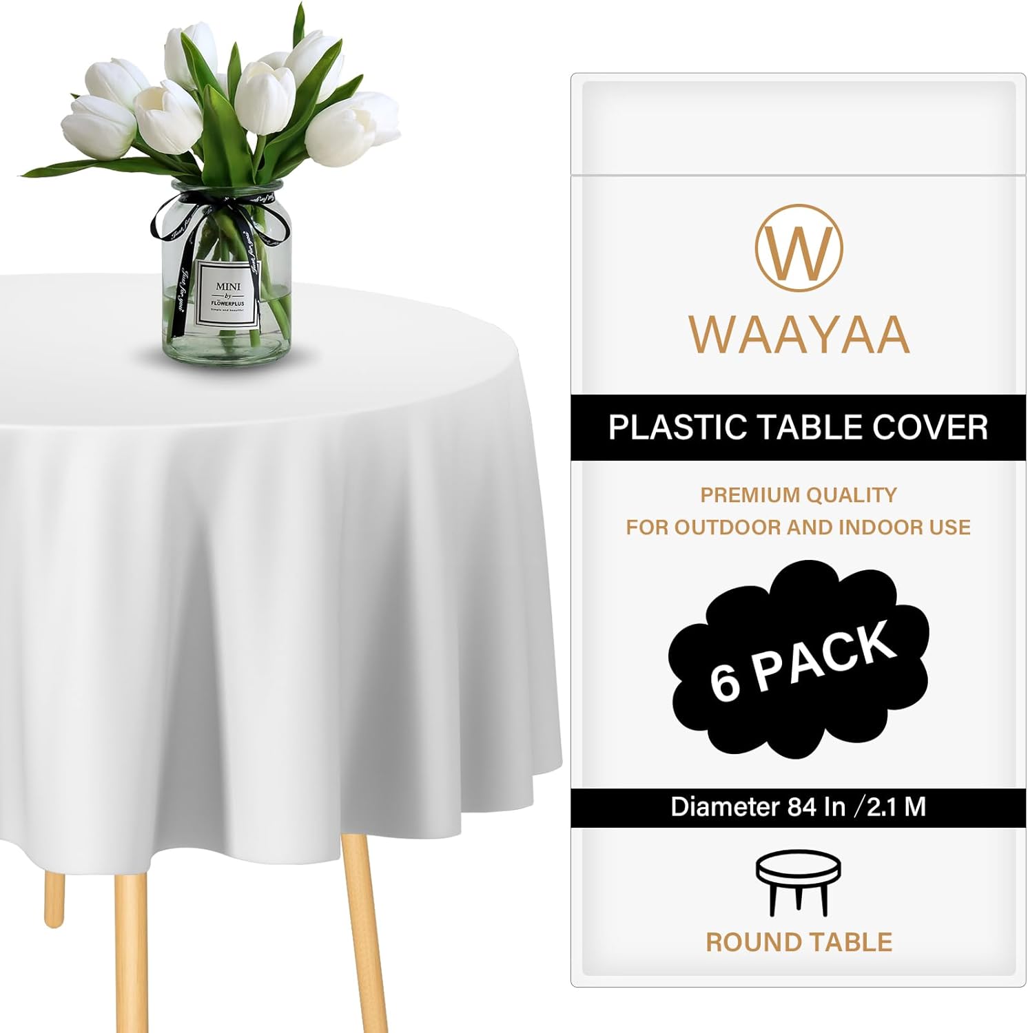 Amazon.com: WAAYAA Round Plastic Tablecloth 84 Inch, Premium Plastic ...