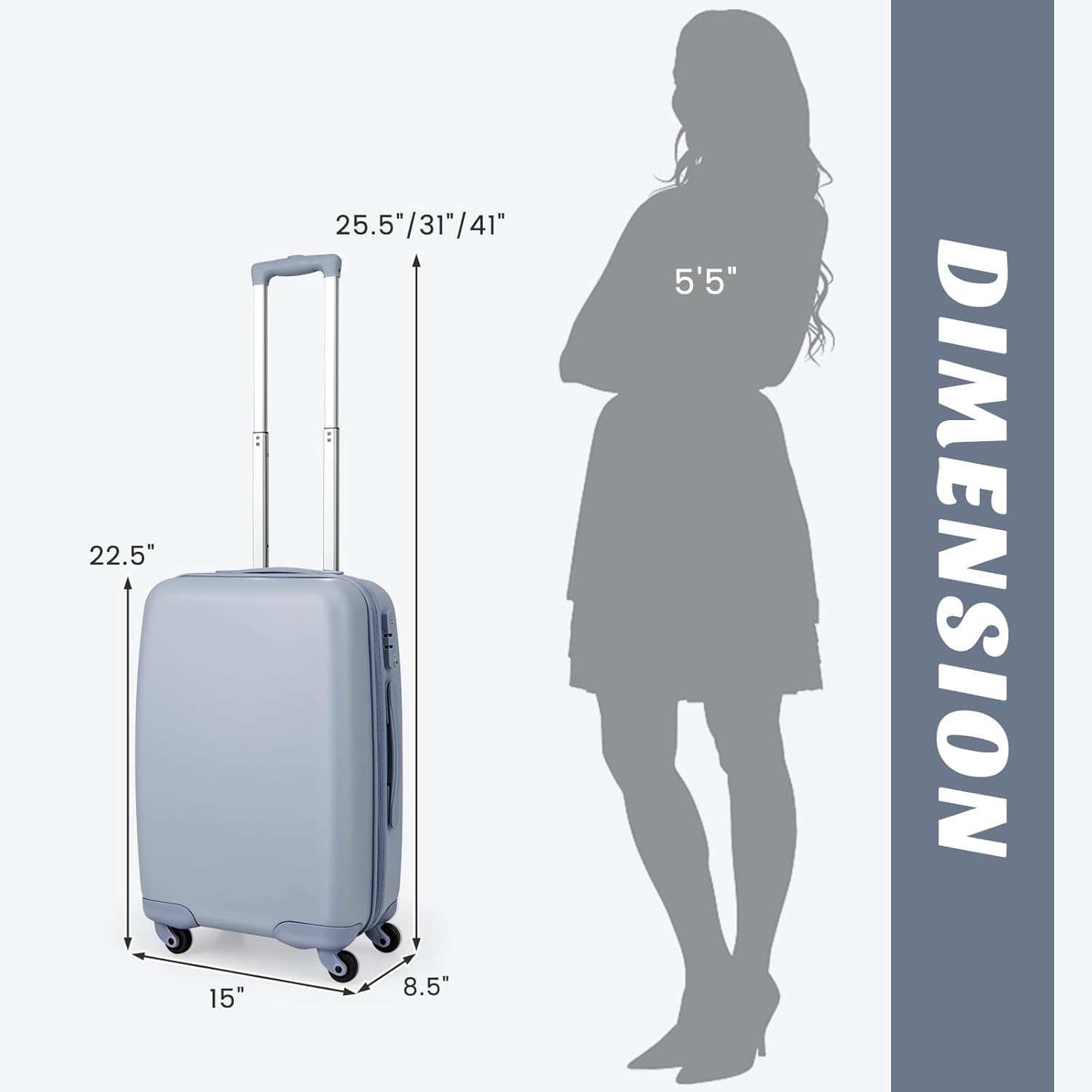 Goplus Carry On Luggage, 20 Inch Lightweight 100% PC Hardshell Suitcase with TSA Lock, Height Adjustable Handle, Spinner Wheels, Airline Approved Luggage for Travel, Business (Light Steel Blue)