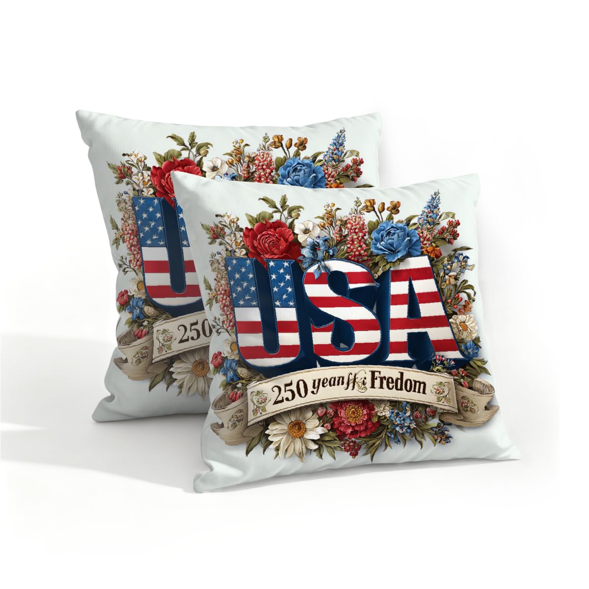 Outdoor Pillow Covers Waterproof Pillowcases 16x16in Set of 2 250 Year of USA Freedom Floral Decorative Throw Cushion Case for Couch Sofa Garden Patio Furniture