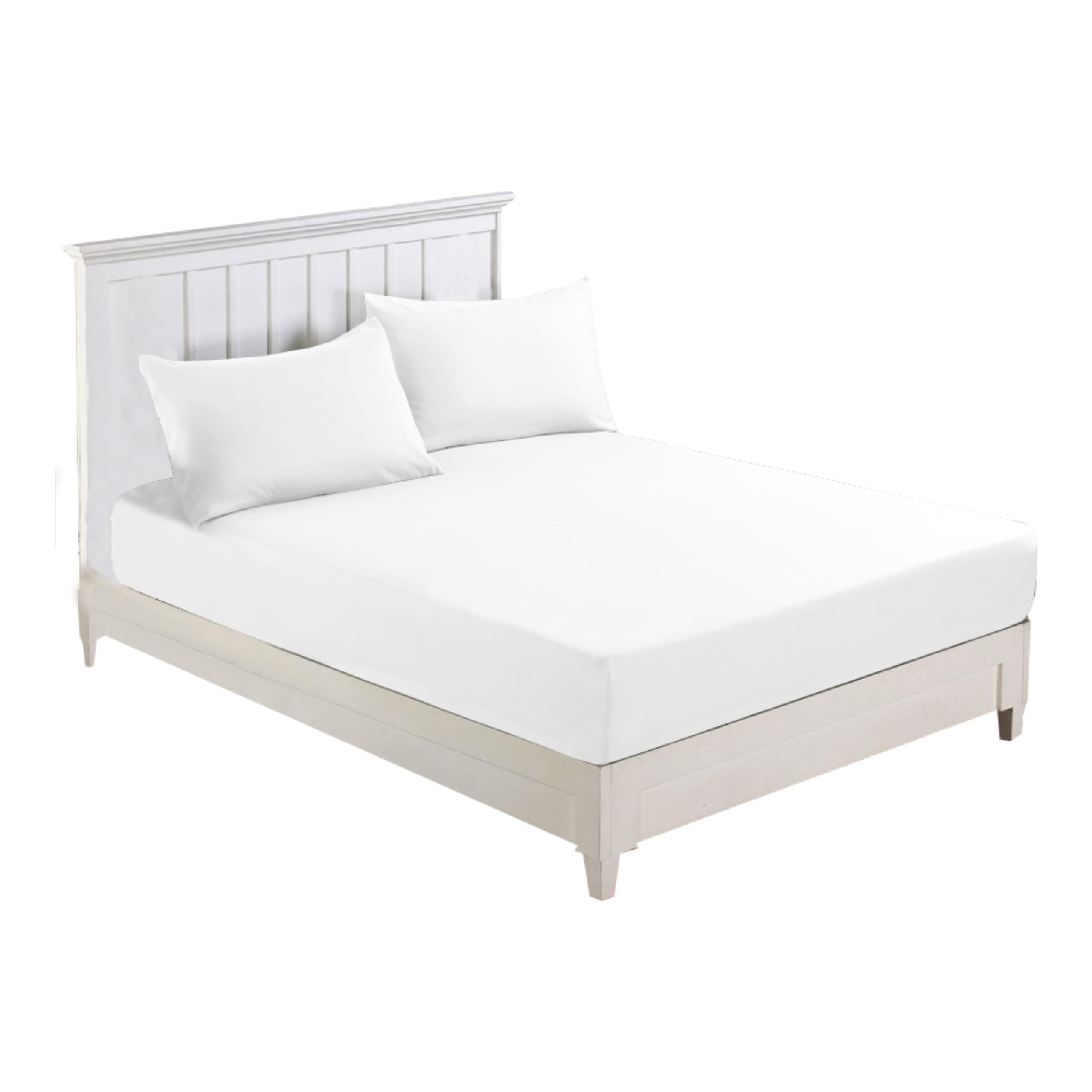R&Z Plain Luxury Polycotton Fitted Sheet Single, Double, King, Super King, 4FT (White, Small Double 4ft)