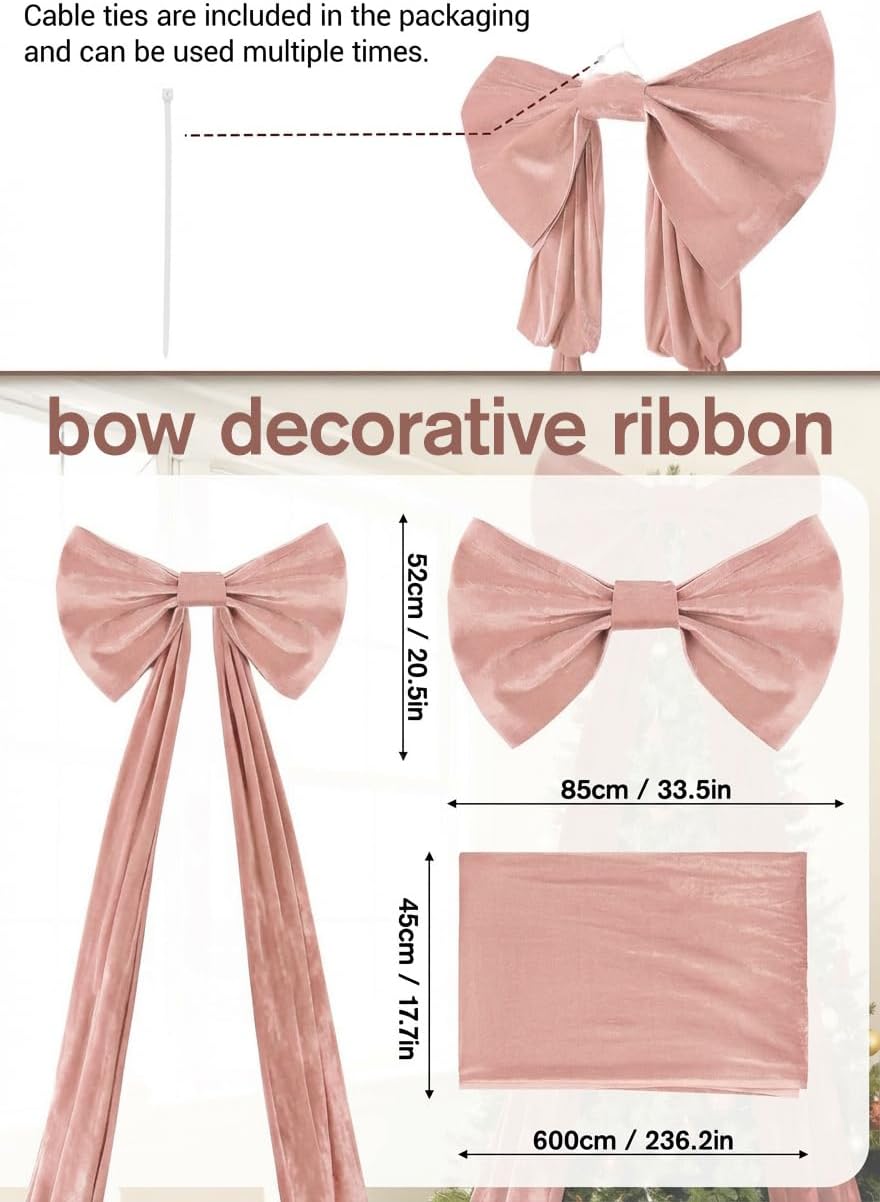 Giant 3D Pink Velvet Bow Decoration 32"x250" for Door & Window with Butterfly Accents. Perfect for Valentine's Day & Christmas