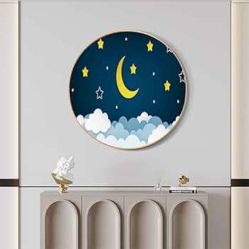 直径30㎝「星空3」油彩・絵画・原画・丸形・アートパネル・送料無料 水晶パネル アートパネル 60×80cm 夜空 風景 金フレーム付き