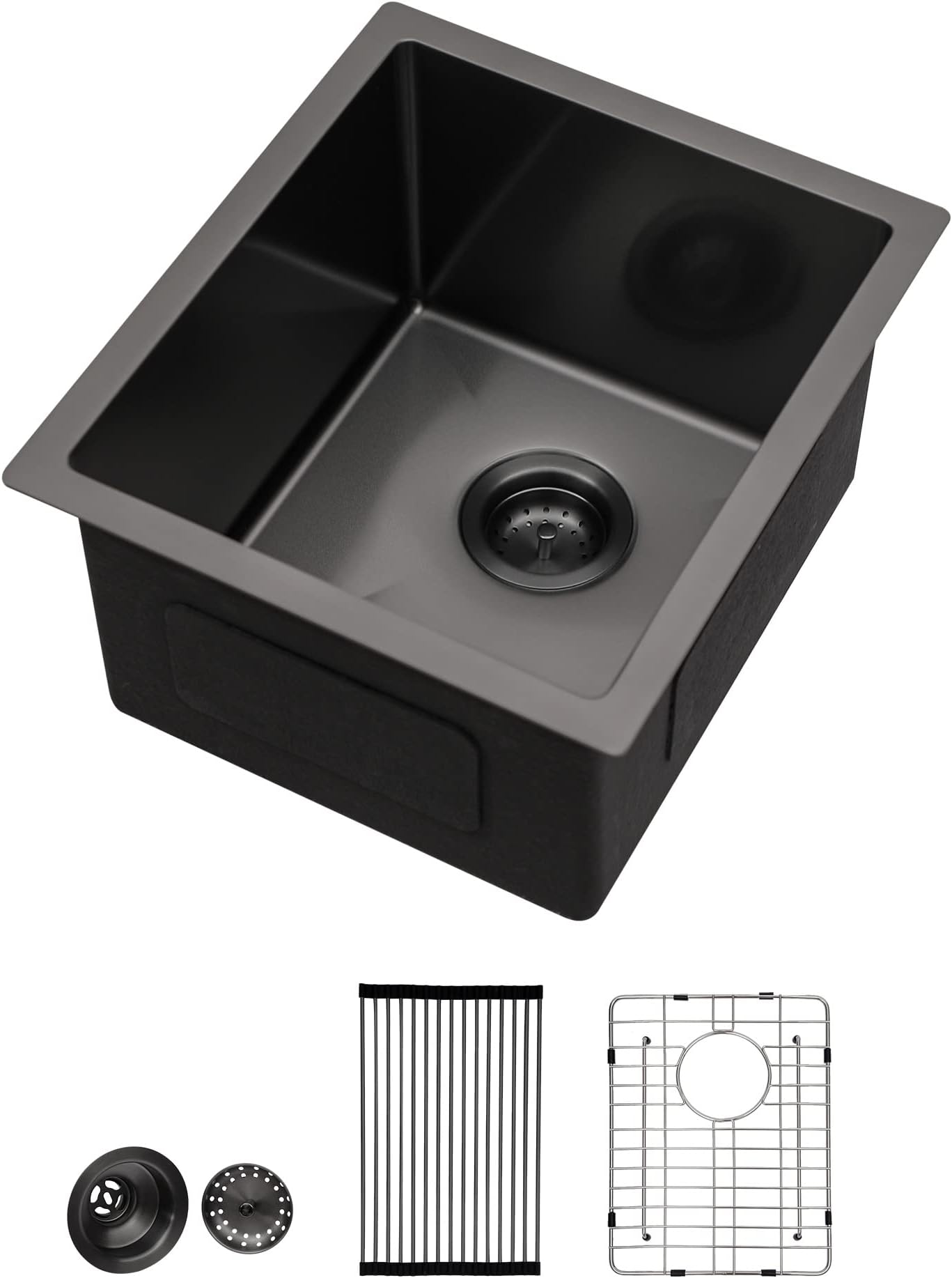 Black Undermount Bar Sink - Lordear 13 x15 x 9 Inch Bar Prep Sink Gunmetal Black Stainless Steel Handmade Kitchen Sink Basin