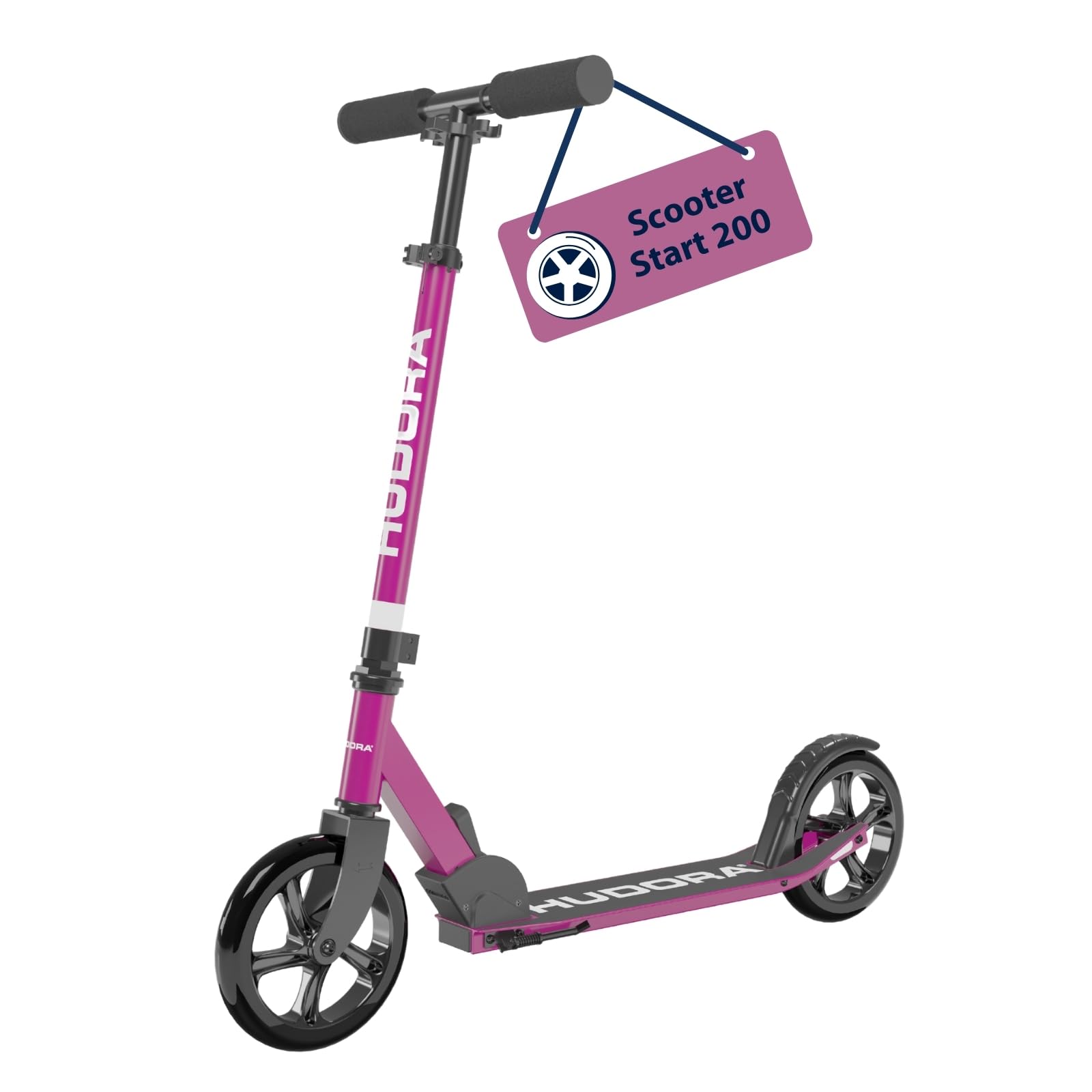 HUDORA Scooter Start 200 | Scooter de Aluminio Resistente | Patinete Urbano Ajustable y Plegable | Patinete para niños y Adultos de hasta 100 kg | Patinete sólido con Soporte | Morado
