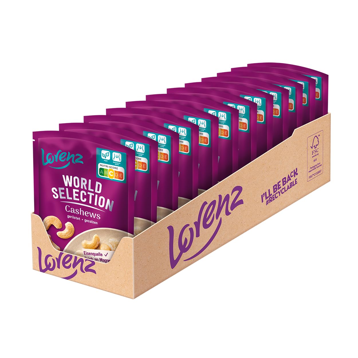 LORENZ | Cashews geröstet & gesalzen | 12 x 100 g | vegan