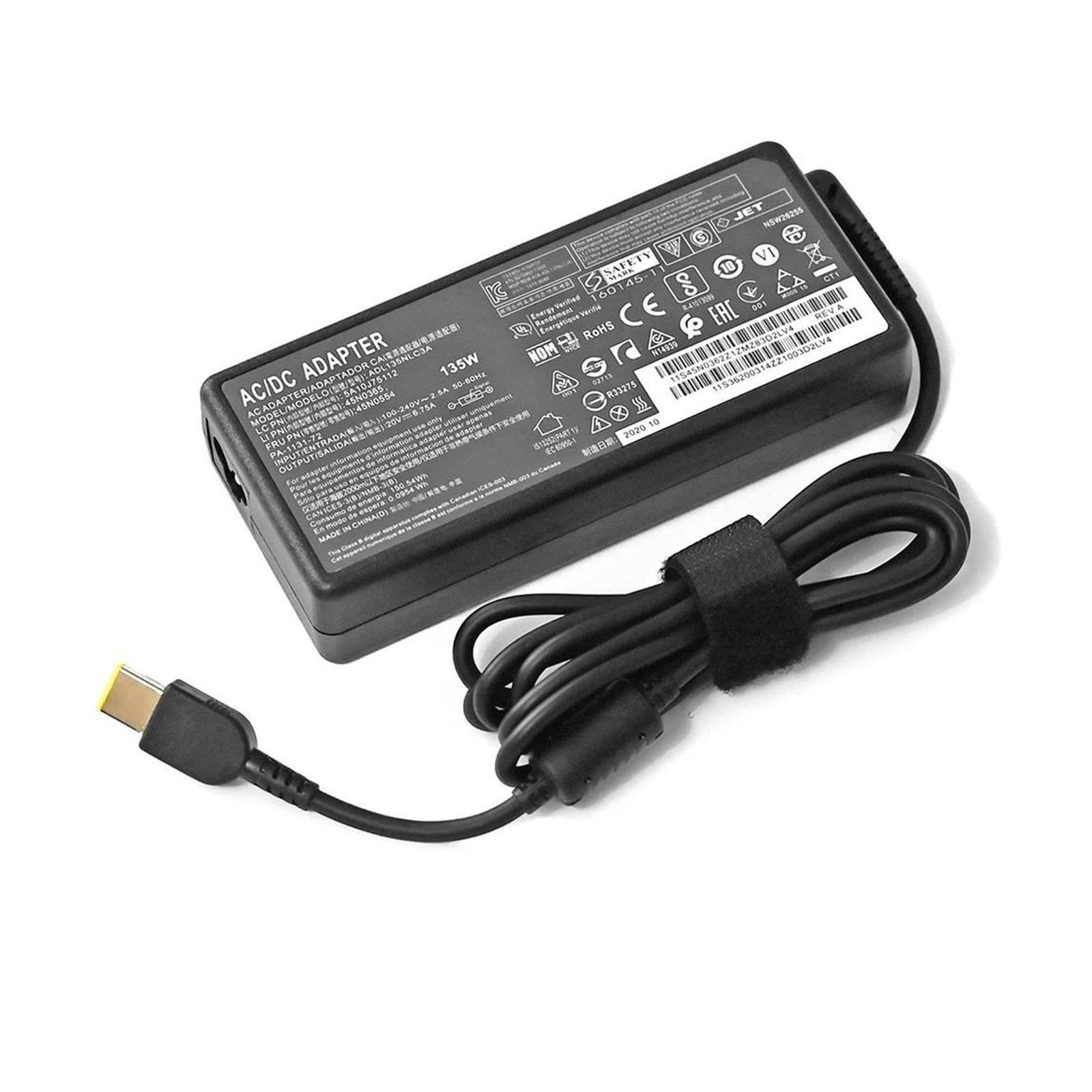 Adaptador De Vuelta 135W 20V 6.75A USB-A Cargador De Portátil, Compatible con Lenovo,T440p Y50-70 R720 Y700 T540p P51 P52 S5 ADL135NLC3A Fuente De Alimentación(No Power Cord)