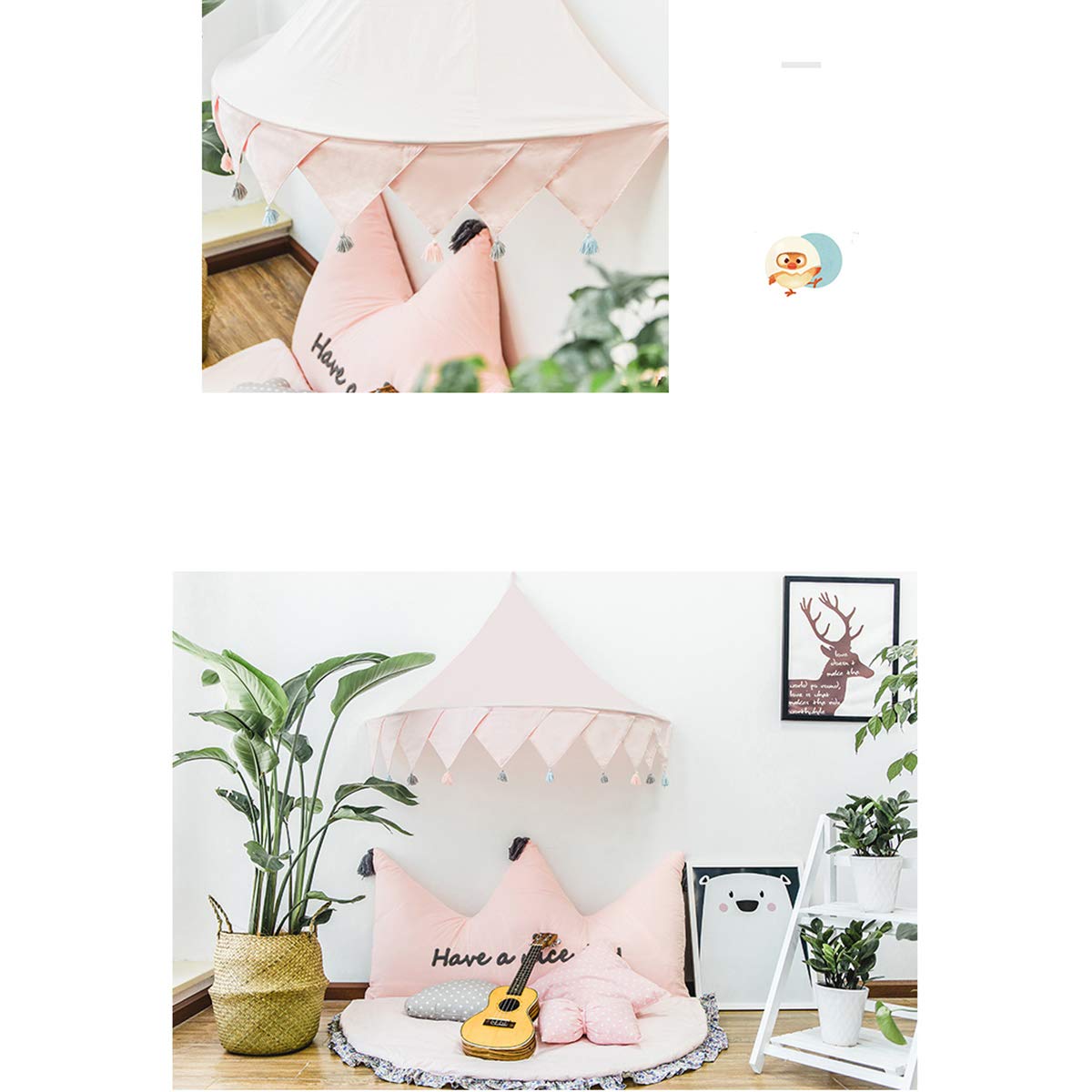 Prinzessinnen-Mädchen-Tagesdecke, Baby-Dreieck-Spitze, Haus-Leseecke, Runde Spitzen-Kuppelvorhänge, Dekorieren Sie EIN Zelt Mit Spielenden Sternen Für Kinder