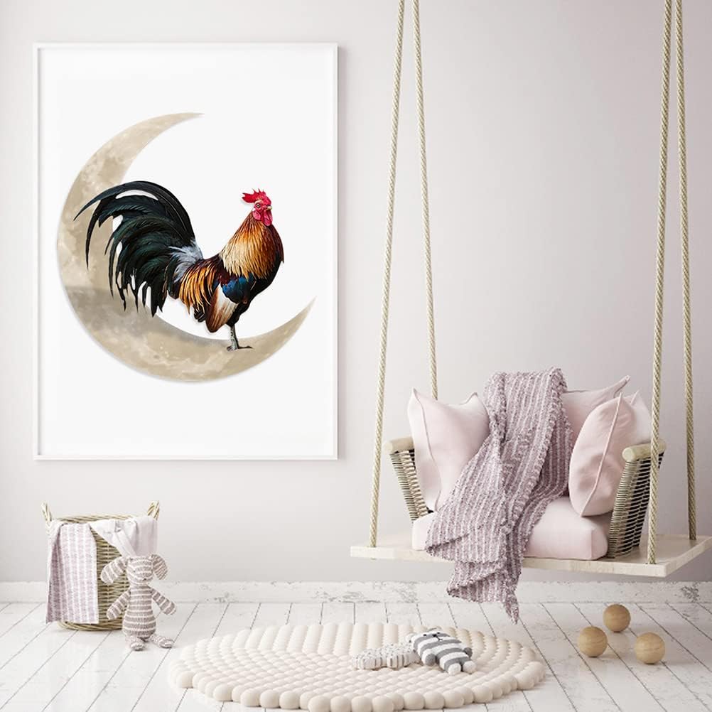 Metal Wall Hanging Sign Rooster Moon Wall Decor Wall Unique Arts for Farmhouse Home Garden Decor