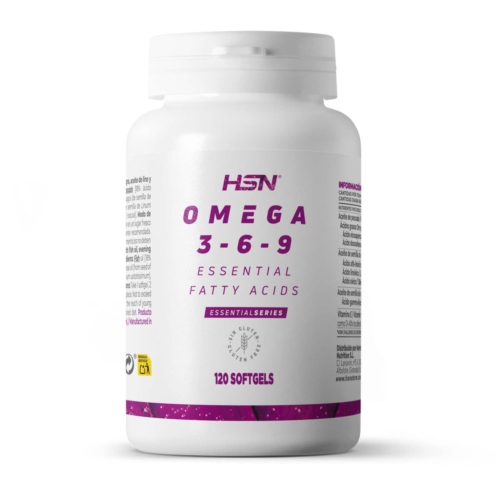 Omega 3 6 9 de HSN | 120 Perlas de Aceite de Pescado, Onagra y Lino | Ácidos Grasos Esenciales: Linolénico + Linoleico + Oleico | Con Vitamina E | No-​GMO, Sin Gluten ni Lactosa