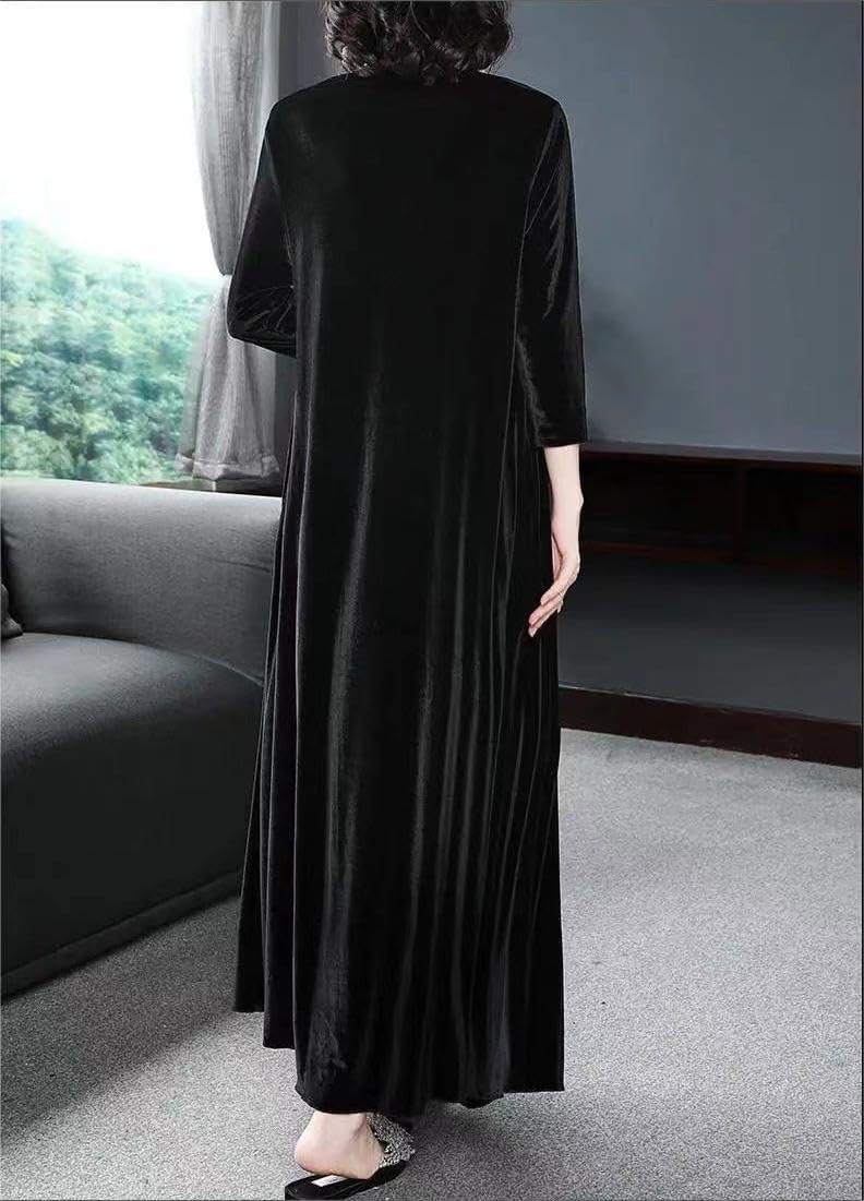 Akivide Womens Velvet Maxi Dress Long Sleeve Round Neck Oversized Loose Dress with Pockets Elegant Casual Fall Winter Outfit - Image 3