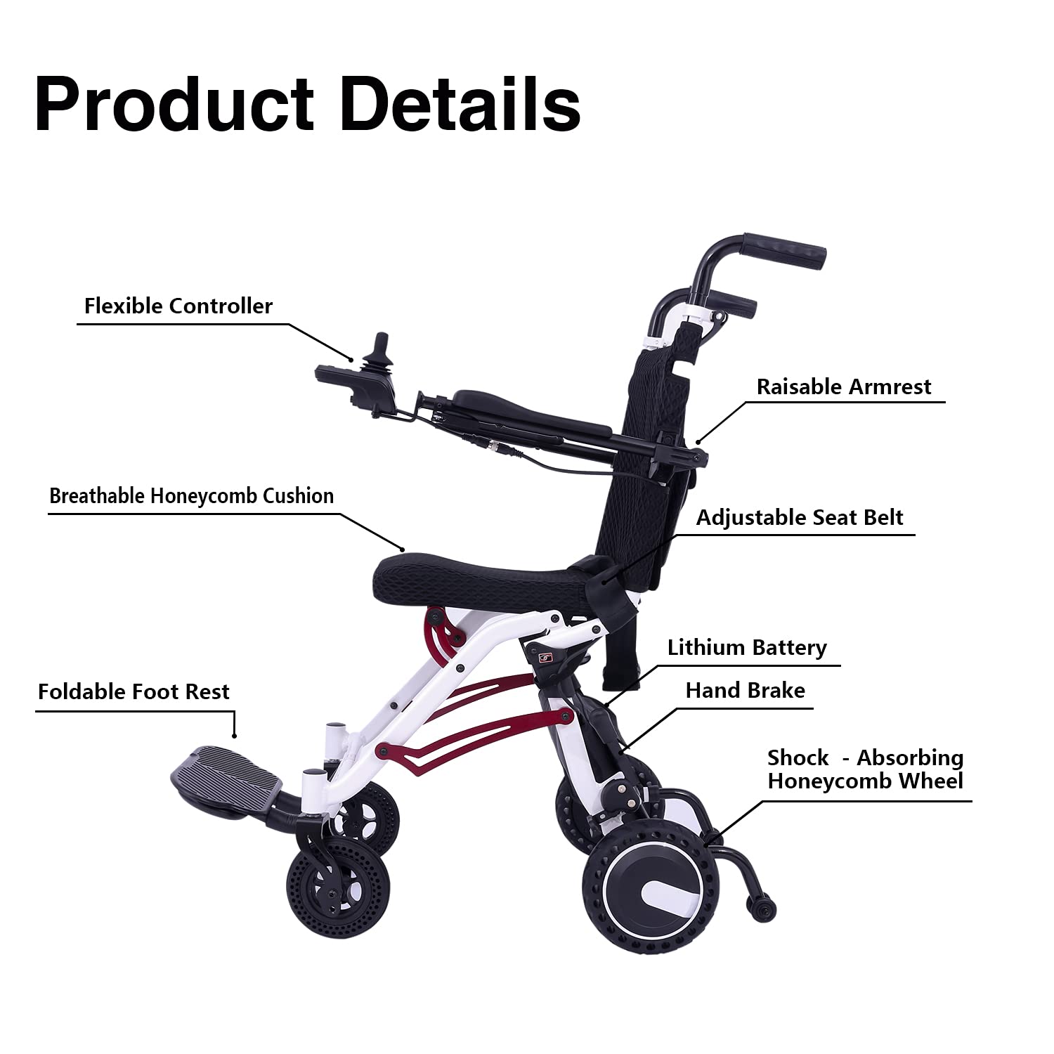 ELENKER® Electric Wheelchair Lightweight Foldable Power