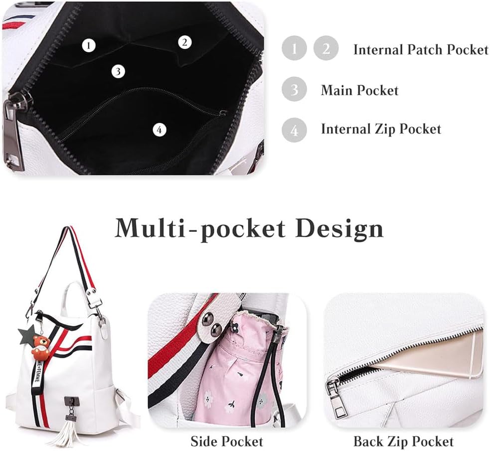 Fashion PU Leather Backpack Purse for Women Travel Backpack Bag with Tassel Ladies Shoulder Handbags Casual Daypack - Image 7