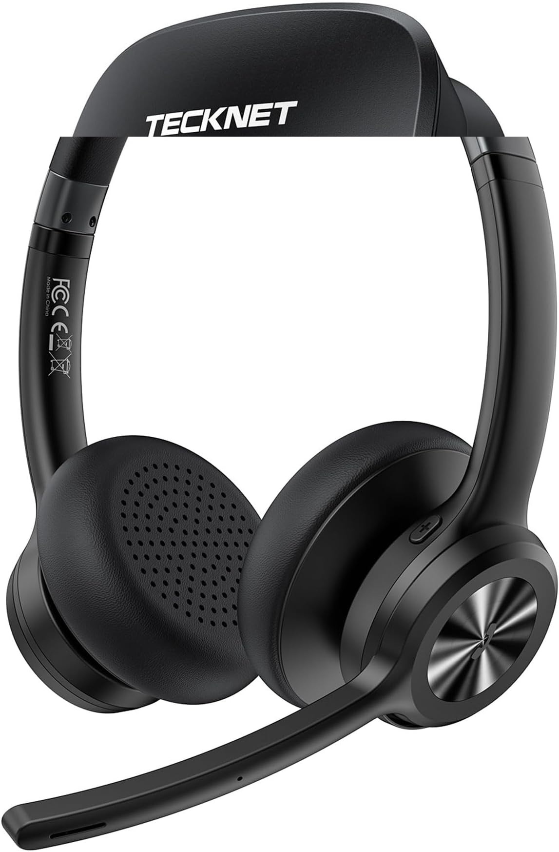 TECKNET Wireless Headset, Bluetooth Headset with AI Noise Cancelling Microphone - Rechargeable Bluetooth V5.2 Headphones, 50H Playtime & Mic Mute, On Ear Headphones for Trucker/Remote Work/Call Center