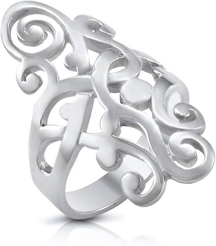 Mimi - Anillo de plata de ley con filigrana de vid larga, tamaño 6, 7, 8, 9, 10