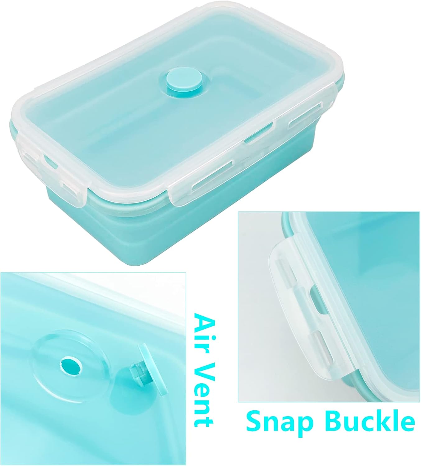 CARTINTS Large Collapsible Camping Food Containers, 1200ml Silicone Lunch Container, Microwave Safe Reusable Meal Prep Container For Indoor&Outdoor Kitchen With Foldable Spoon, Blue - Image 8