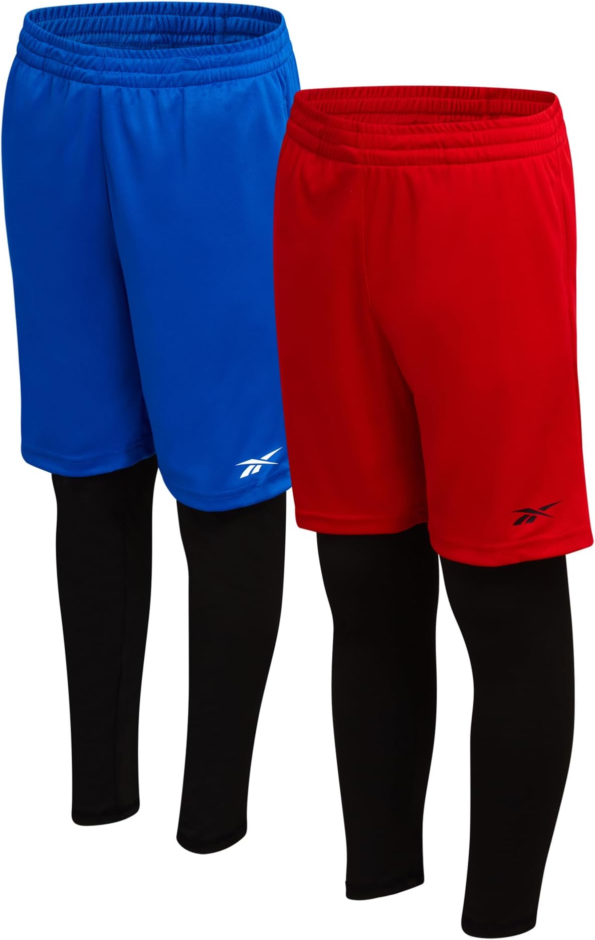 Boys Basketball Shorts - 2 Pack 2-in-1 Boys Athletic Shorts for Running with Compression Leggings Pockets & Drawstring