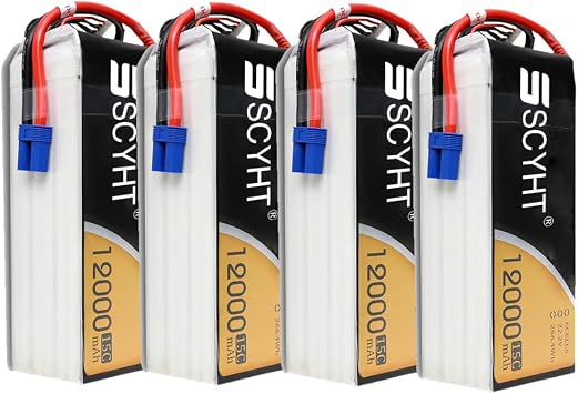 Lithium Ion Battery 22.2V 6S Lipo Battery 12000mAh Rechargeable Batteries 12Ah Replacement Batteries for Drone with EC5 Port for 150W - 270W Motor Kit,22.2v12000mah 4pack