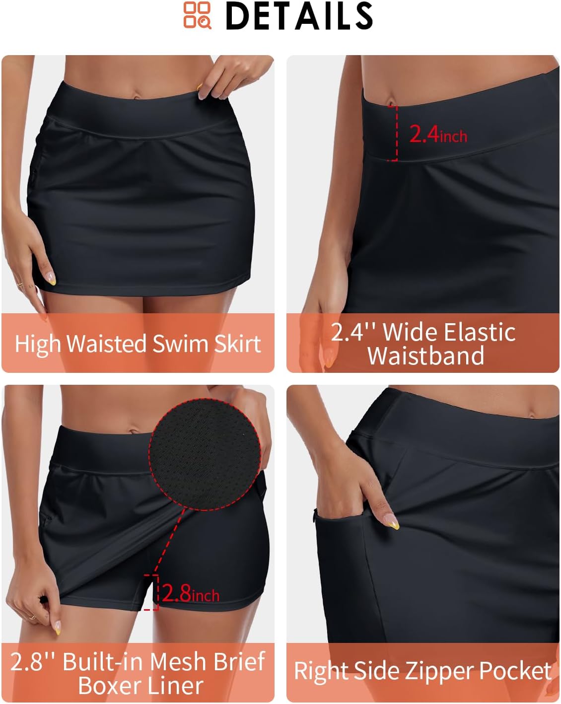 Colloyes Women's High Waisted Swim Skirt Sporty Skirt Bathing Suit Bottoms with Pocket and Boxer Liner - Image 6