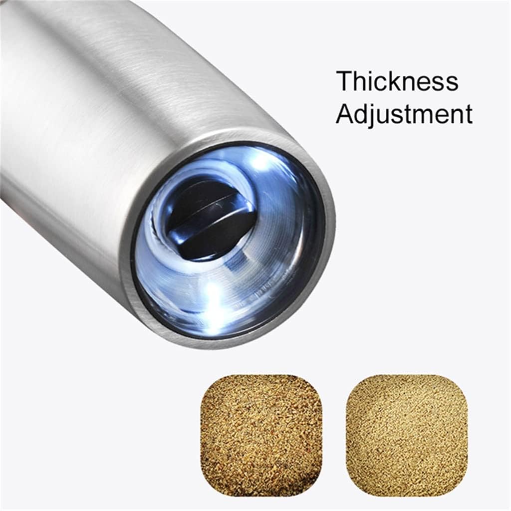 Electric Pepper Mill Stainless Steel Automatic Salt and Grinder With LED Light Thickness Adjustment Kitchen Spice