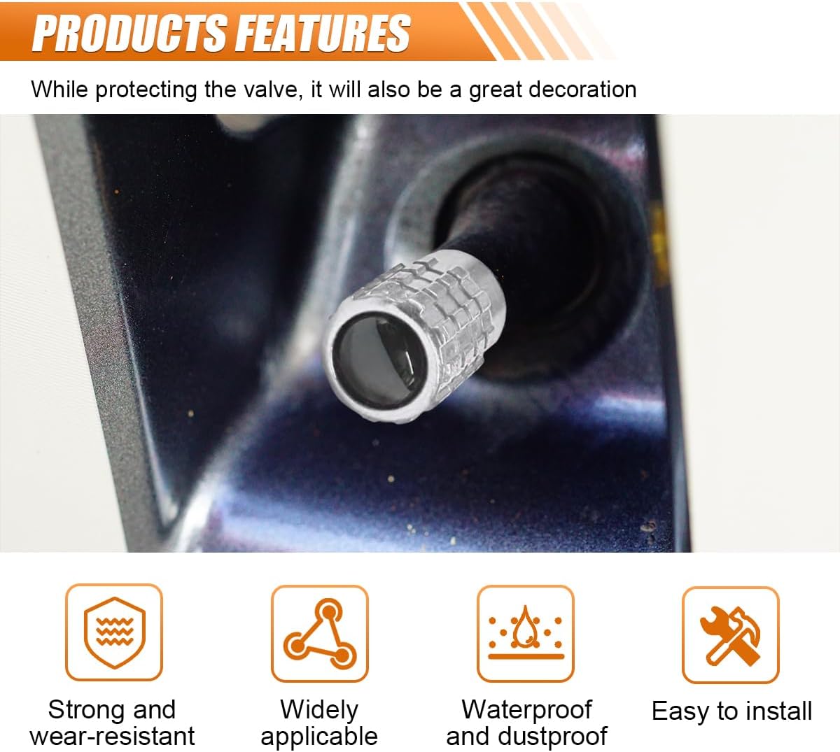 4PCS Car Tire Valve Stem Caps, Heavy Duty Leak-Proof Auto Tire Valve Caps with Rubber Seal, Aluminum Alloy Wheel Valve Stem Covers, Universal Car Accessories for Car Truck SUV Motorcycle Bike (Silver) - Image 3