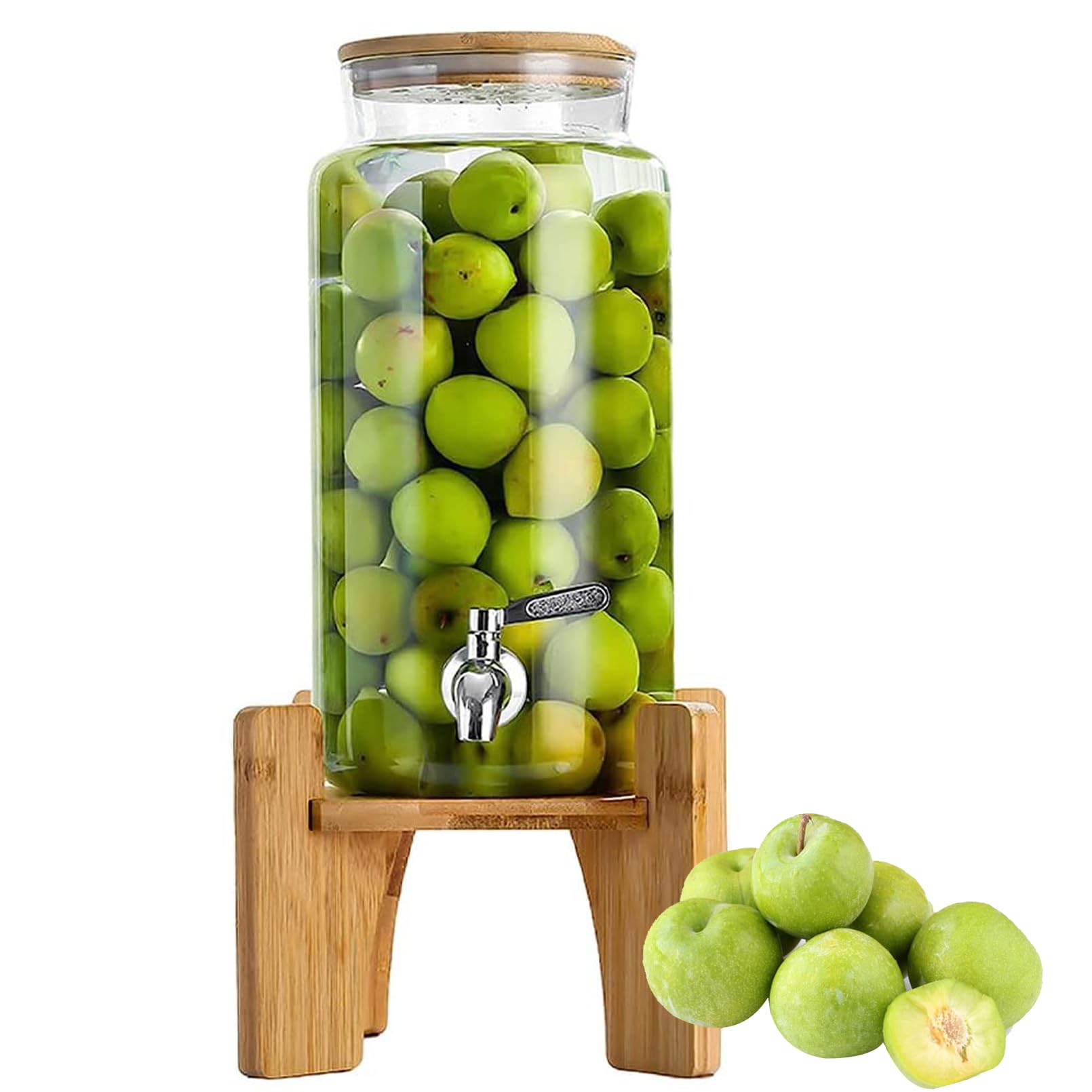 ASerZenith Glass Water Dispenser With Stand Lid, 2 3 4L Drink Dispenser Cold Water Bottle Beverage Dispenser Large Capacity Lemonade Beer Jars For Office Camping Juice Drinks Container(4L)