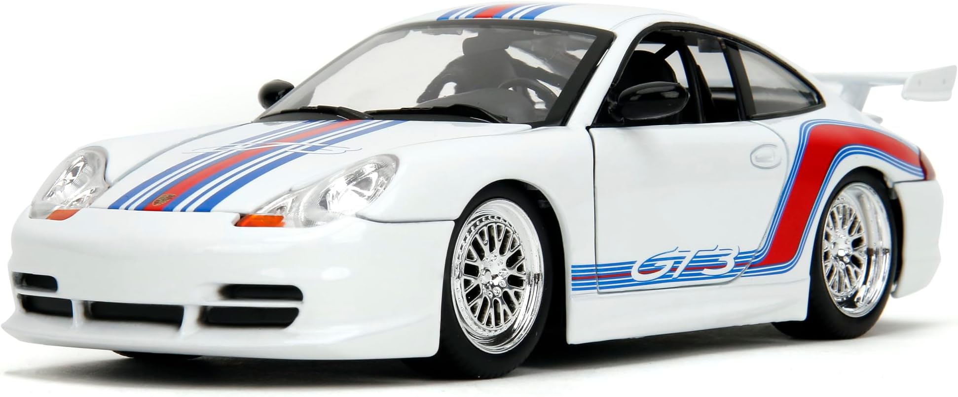 Jada Hyper-Spec 1:24 Porsche 911 GT3 (996.1) Die-Cast Car, Toys for Kids and Adults(White/Red Stripes)