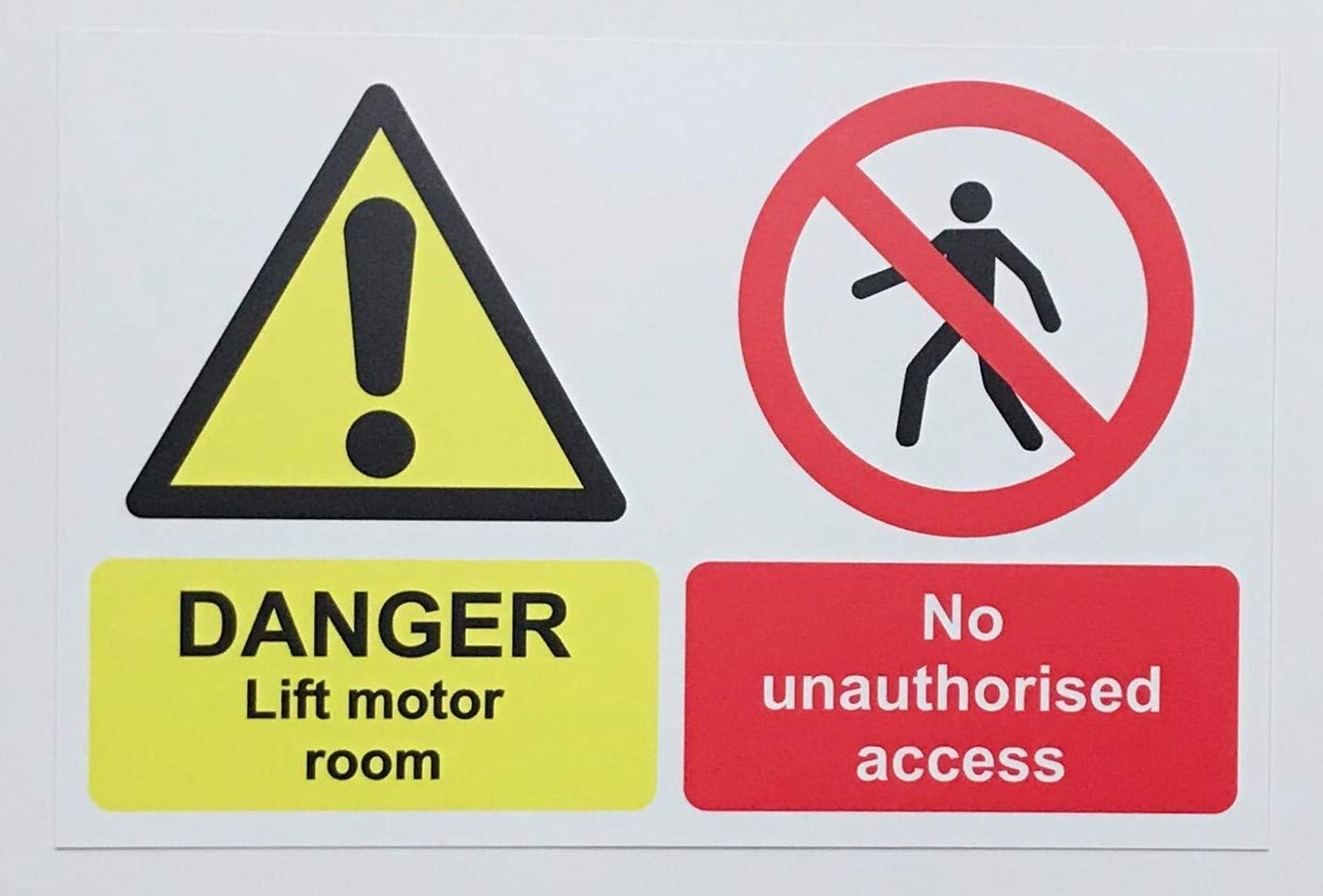 Danger. Lift motor room. No unauthorised access sign - 1.2mm Rigid plastic 400mm x 300mm