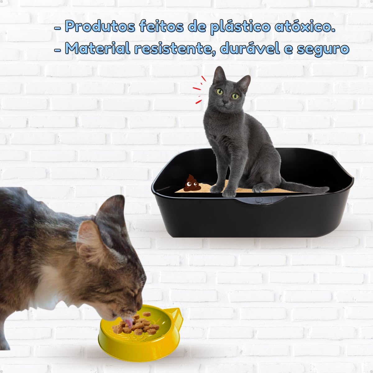 Caixa de areia para Gatos Cinza Bandeja Sandbox Furba Jel Plast Sanitário Higiênico Banheiro Desmontável Facil Limpeza Confortável + Comedouros + Pá Caixa de areia para Gatos Cinza Bandeja Sandbox Furba Jel Plast Sanitário Higiênico Banheiro Desmontável Facil Limpeza Confortável + Comedouros + Pá