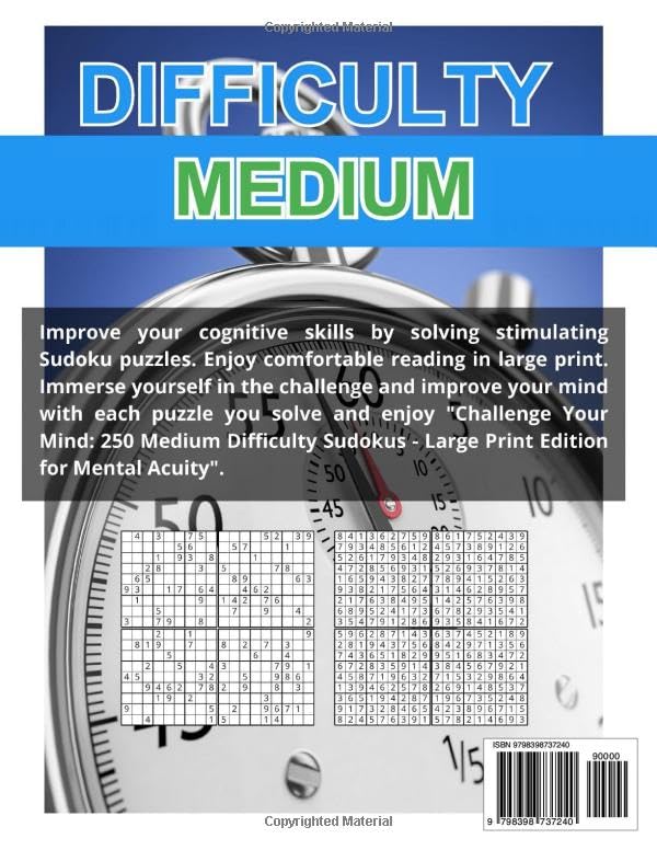 Miniatura 2 de Challenge Your Mind - VOL 5 250 Medium Difficulty Sudokus - Large Print Edition for Mental Acuity