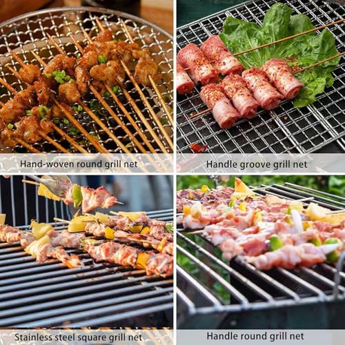 Siatka do grillowania ze stali nierdzewnej z uchwytem – wytrzymały stojak do gotowania, kwadratowy otwór ułatwiający czyszczenie, idealny do grillowania na świeżym powietrzu i imprez przy grillu