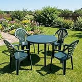 Trabella REVELLO Round Outdoor Resin Plastic Patio Garden Furniture Set with 4 PINETO Stacking Chairs
