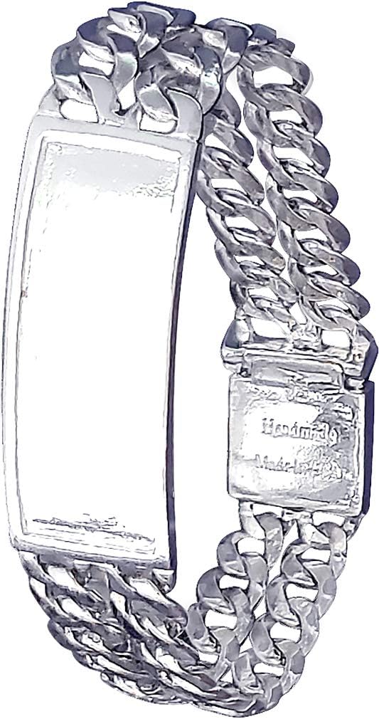 16 mm Heavy Solid Sterling Silver Double 2 Row Curb Link ID Bracelet Handmade in USA 8 Inches 39 Grams