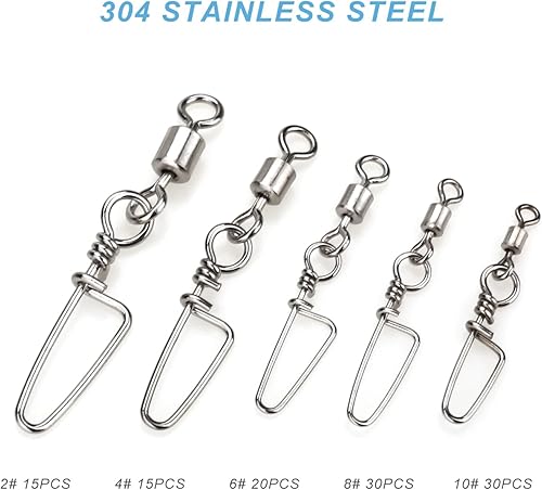 Miniatura 4 de 110 piezas de acero inoxidable barril giratorio accesorios de pesca, equipo de pesca premium con rodamiento de bolas, conector giratorio de broches