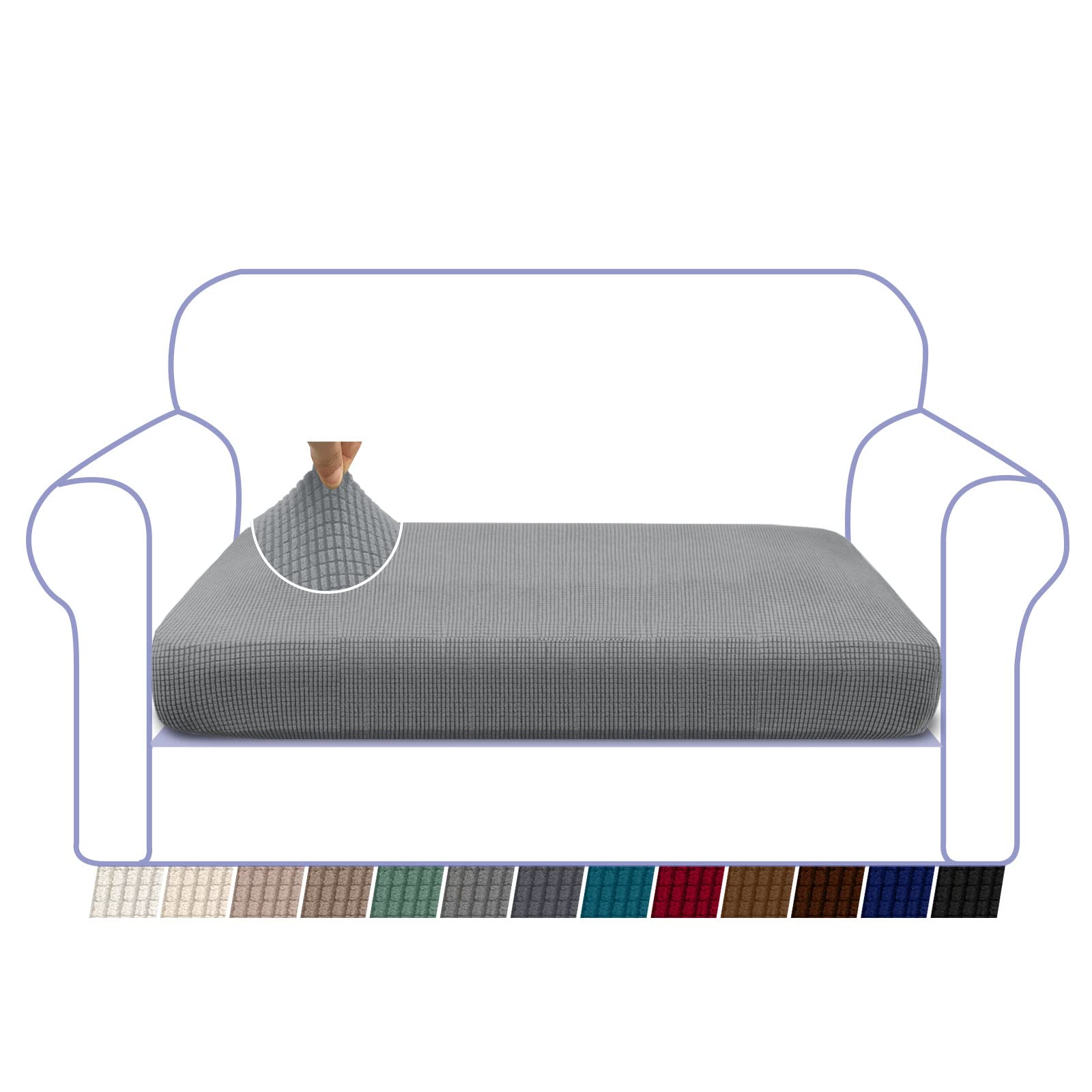 Granbest High Stretch Sofa Sitzkissenbezug Superweicher Sofa Sitzbezug Sitzkissenschutz Jacquard Spandex Stoff mit Elastischer Unterseite(2 Sitzer,Hellgrau)