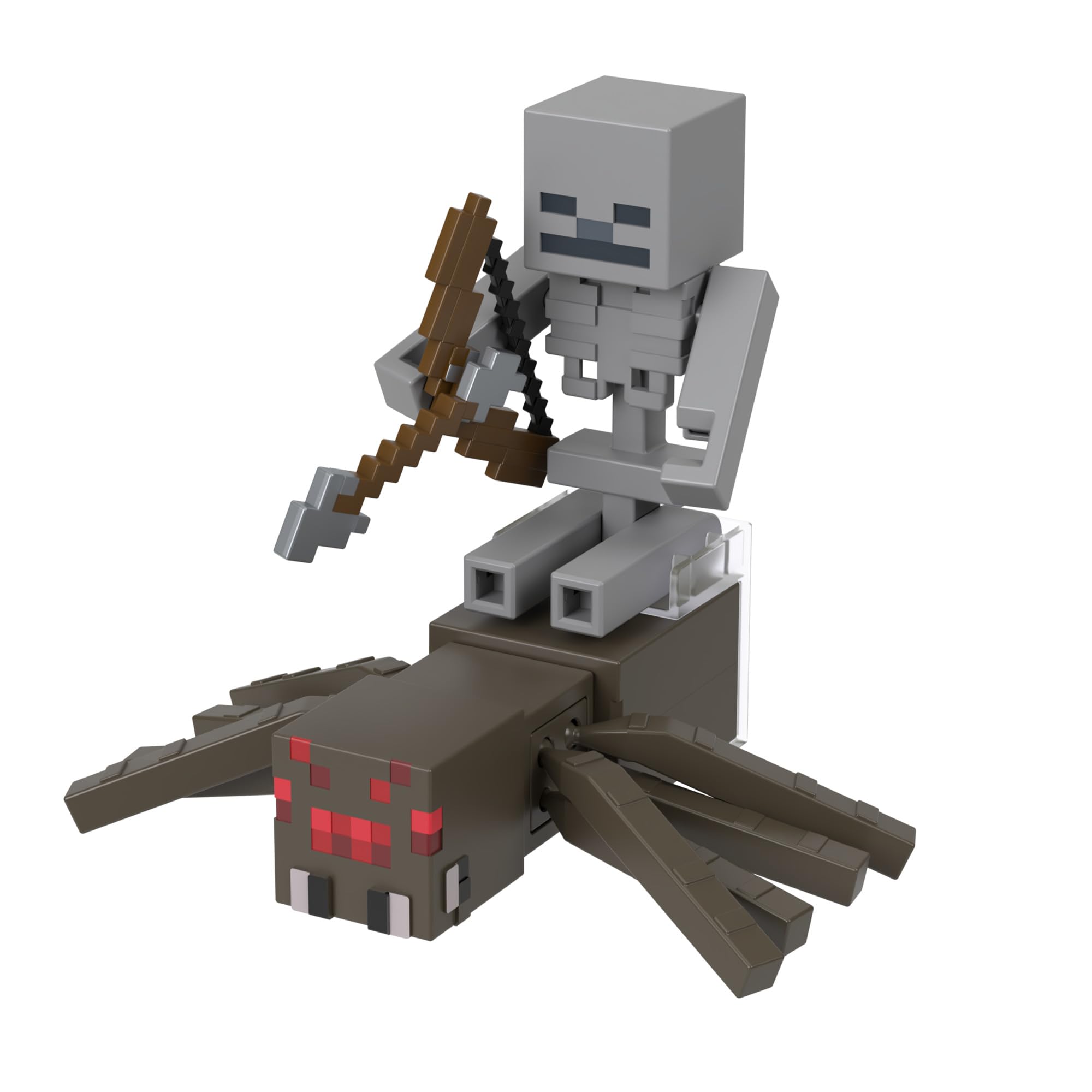 Mattel Minecraft Squelette et sa Monture Araignée Coffret de 2 figurines articulées de 8 cm et accessoires, cadeaux pour enfants à collectionner HLB29