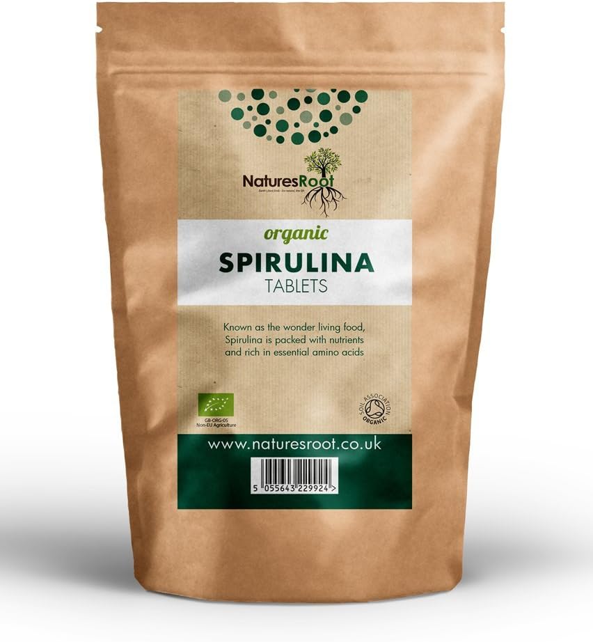 Organic Spirulina Tablets by Natures Root 125g (250 Tablets) – HIGH in Protein & Iron | ANTIOXIDANTS | Nutrient Rich