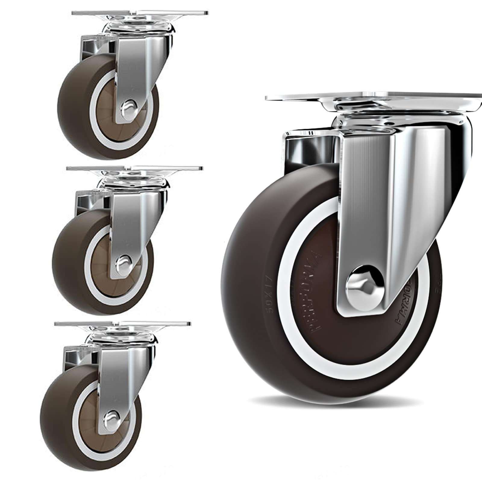 Ruote girevoli,Rotelle mobili con Freno,1.5/2-Inch Castor Combo Set,Ruota in Gomma Morbida TPE Marrone,capacità di carico Totale 220Lbs/100Kg Ruote del Pacchetto 4,Swivel-2in