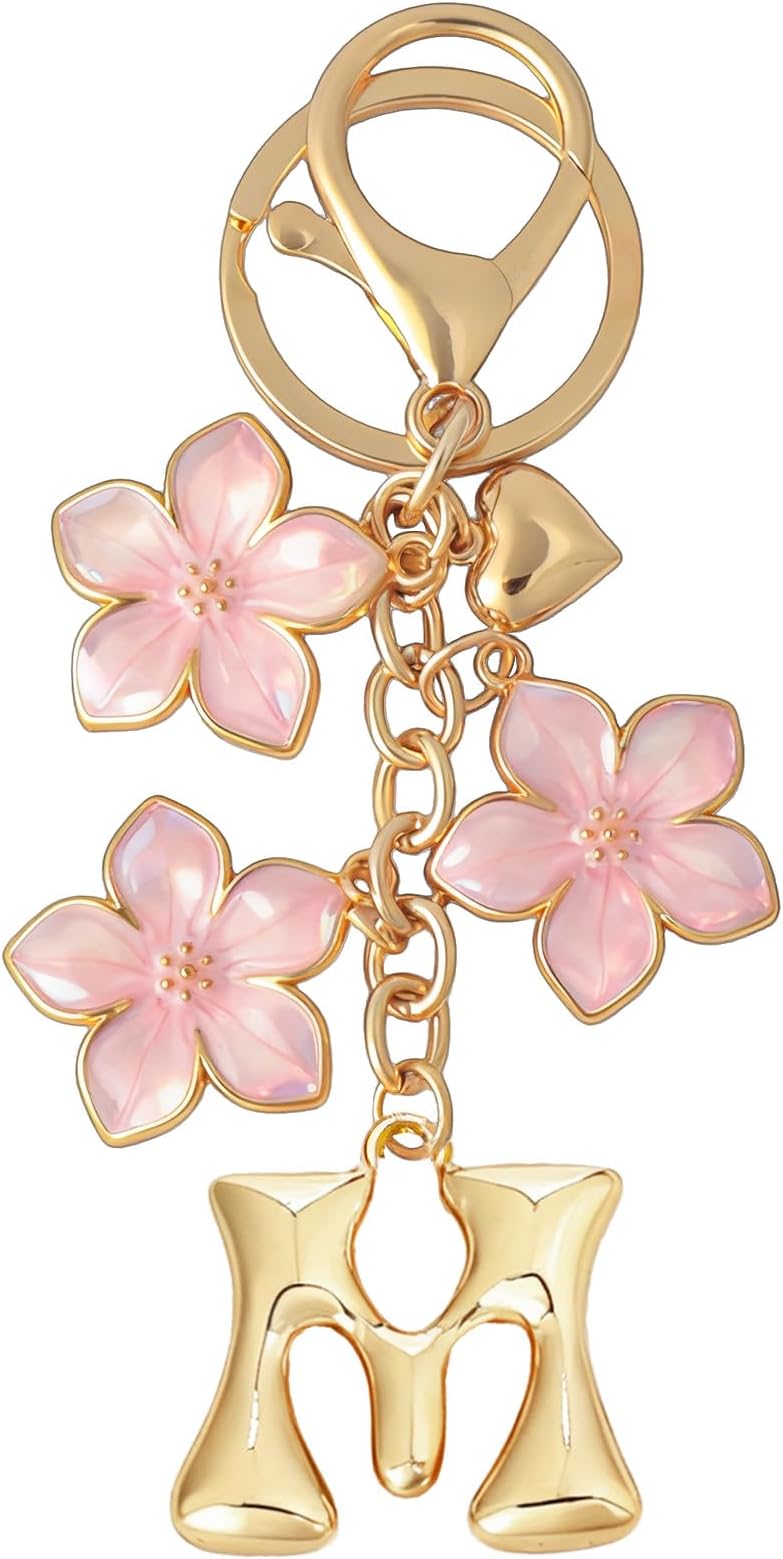 Bubble Initial Keychain Graceful Flower for bags car remote–A-Z Letter Charms for Women
