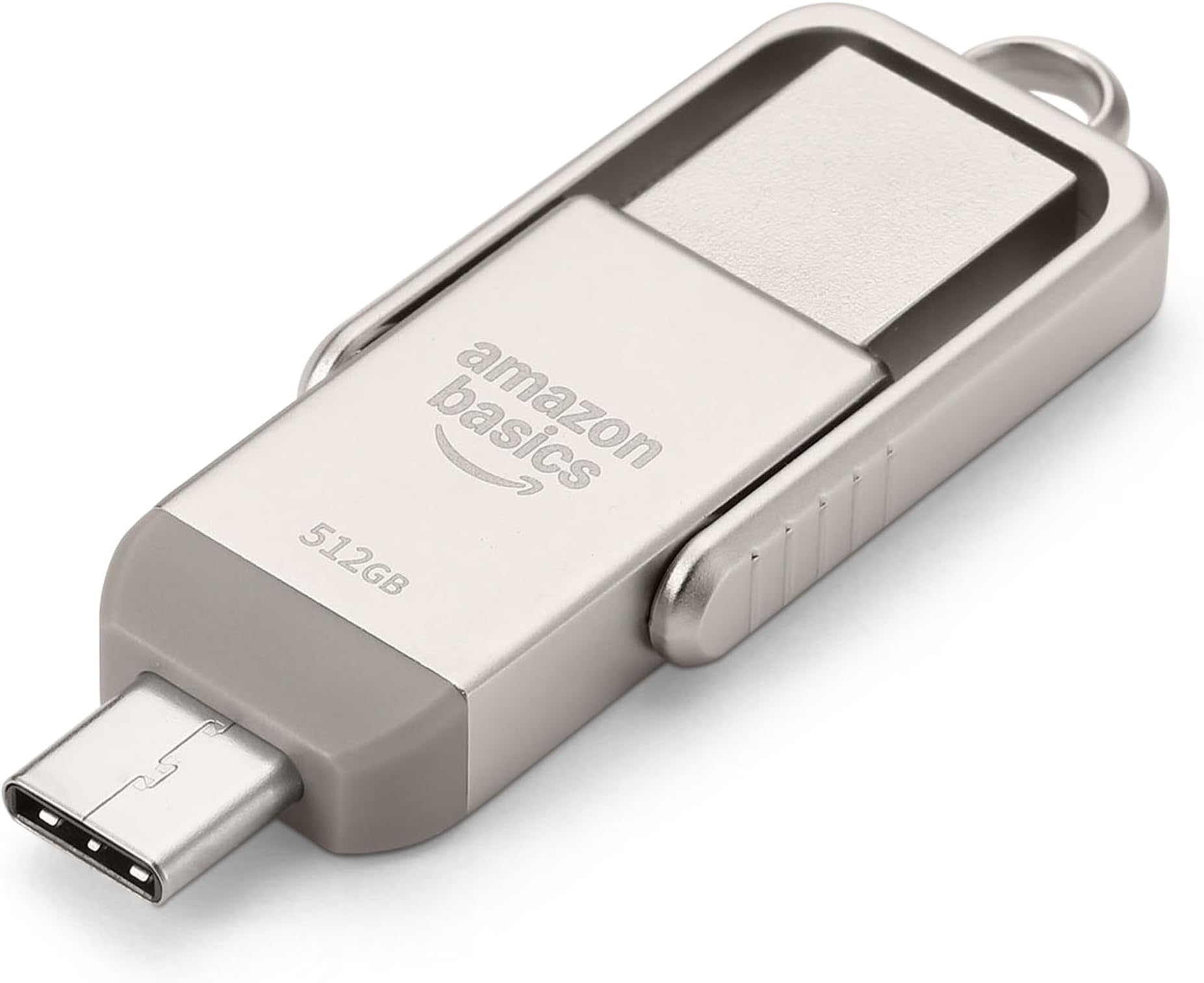 Amazon Basics USB Flash Drive, Thumb Drive Memory Stick with USB C and USB A Dual Ports, 512GB, Champagne Silver